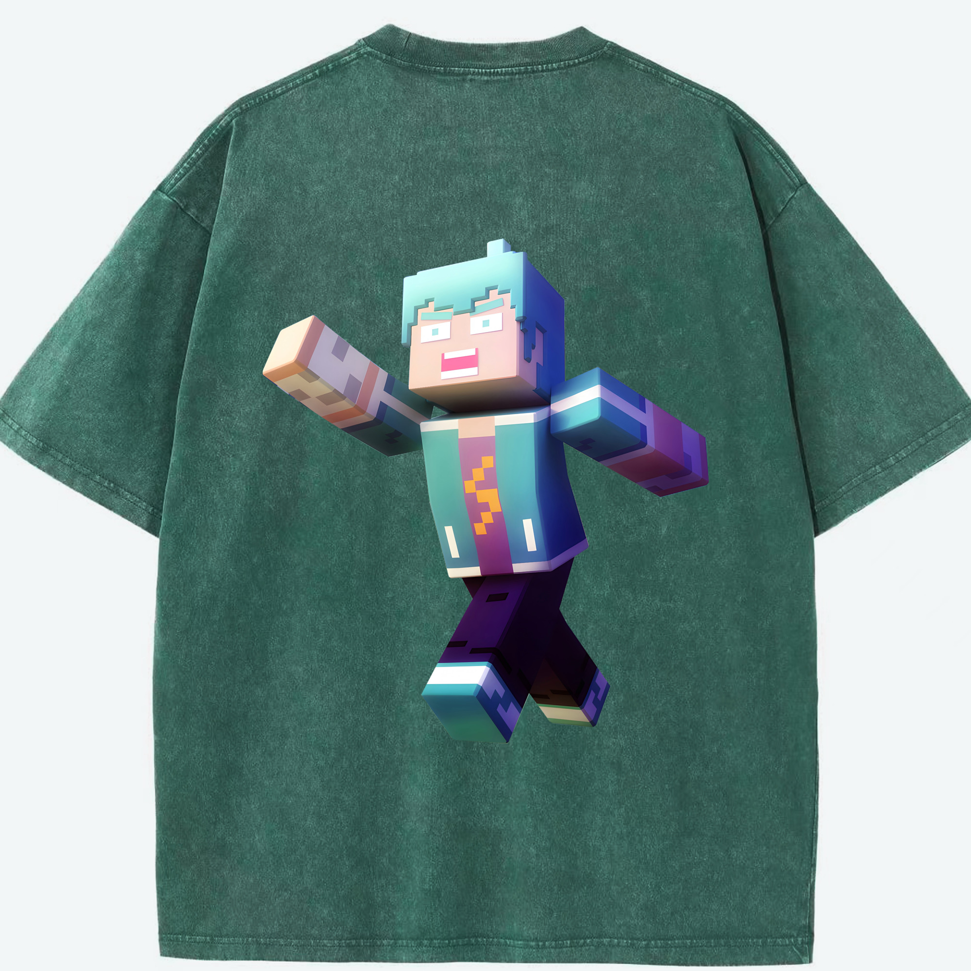 （画像用） マインクラフト ブロックの世界 Minecraft MC Block world 綿100% ヴィンテージ風 半袖Tシャツ（背面プリント）
